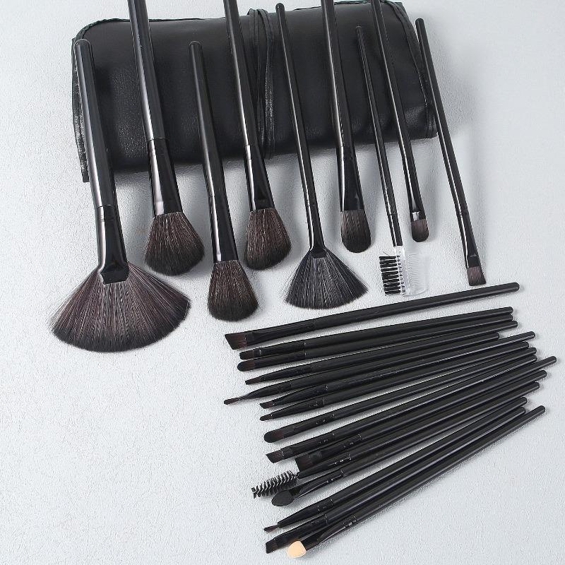 24Pcs Professional Makeup Brushes Set Black Premium Synthetic Bristles with PU Case for Foundation Powder Eyeshadow Makeup Kit