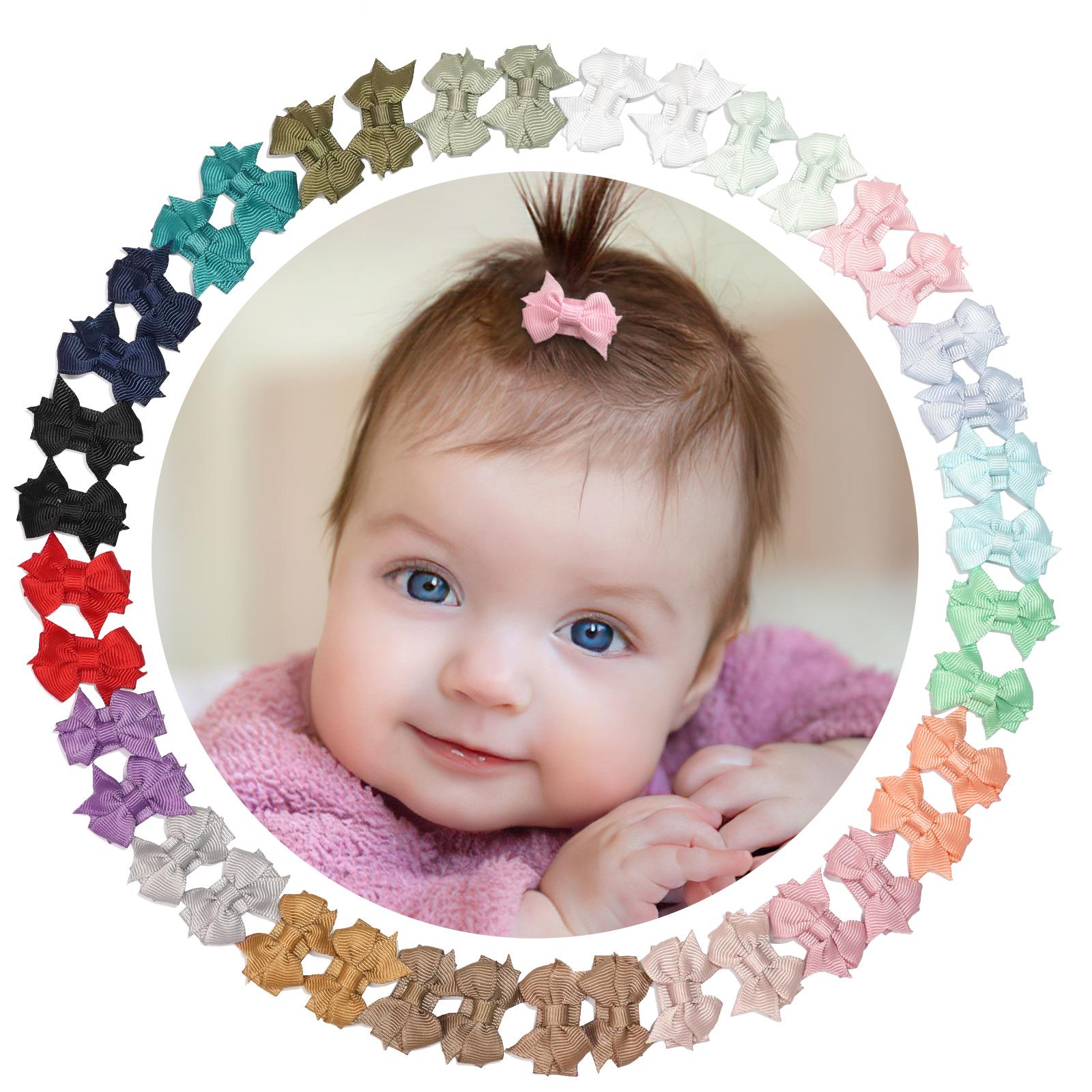 

40Pcs Baby Girl Small Hair Bows Clips 1.4 inches Grosgrain Ribbon Clips for Infant Girls-Fully Lined Mini Bows in 20 Color Pairs