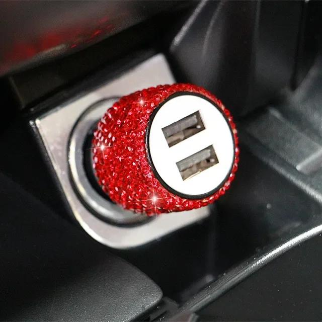 Bling USB Car Charger 5V 2.1A Dual Port Fast Adapter Pink Car Decor Car Styling Diamond Car Accessories Interior for Woman