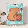 1pc Bubble Tea, Cute Capybara Blanket Lightweight Blanket Throw Blanket For Sofa, Bed, Travel, Camping, Livingroom, Office, Couch, Chair yy251010026