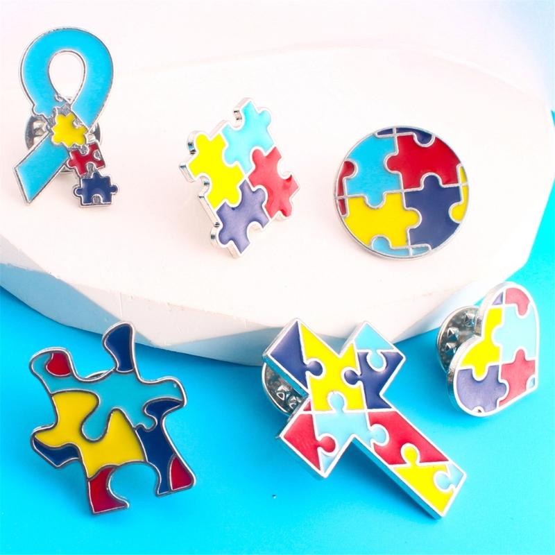 Broches de Esmalte Quebra-Cabeça Autismo Broches de Broche Autismo Broche de Lapela de Esmalte Quebra-Cabeça Arco-Íris Broche de Metal para Mochilas Bolsa