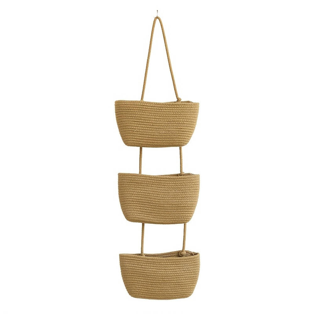 3-tier Rope Woven Fabric Basket, Boho Style, Over The Door, Decorative Starage For Living Room, Bathroom Shelf Baskets