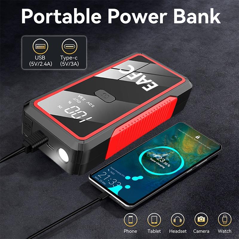 Car Jump Starter Power Bank Portable Emergency Booster Charger Starting Device for 12V Engine Smart Clip Emergency Kit for Camping and Road Trips