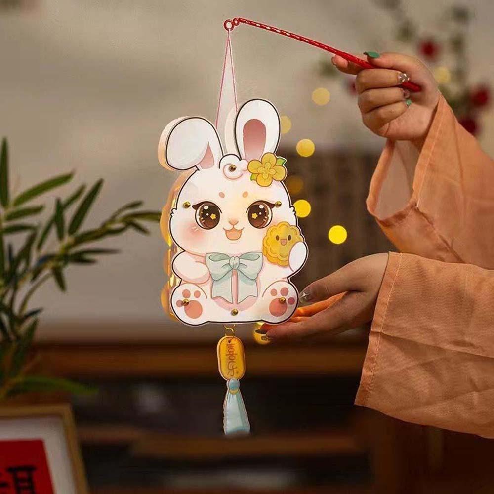 Handmade Craft Kit LED Glow DIY Paper Lantern Battery Portable Glowing Rabbit Light Vintage Mini Size Chinese Flower Lamp Family