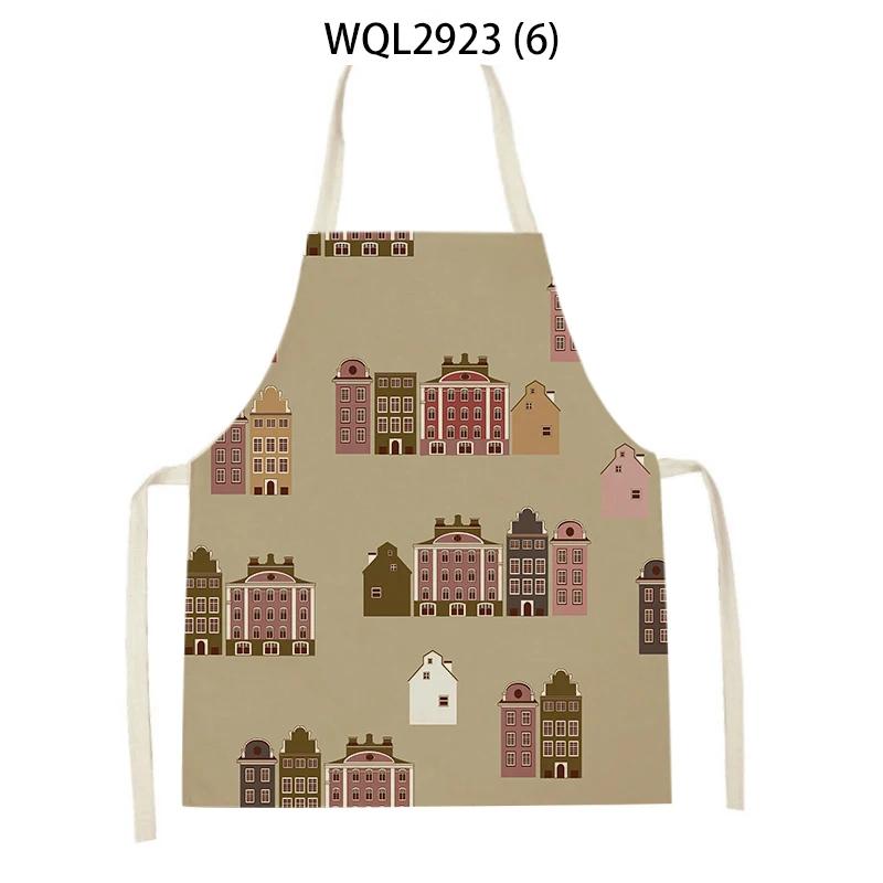 Cleaning Supplies Kitchen Aprons Cartoon House Architecture Printed Sleeveless Linen Cooking Baking Aprons Home Cleaning Tool