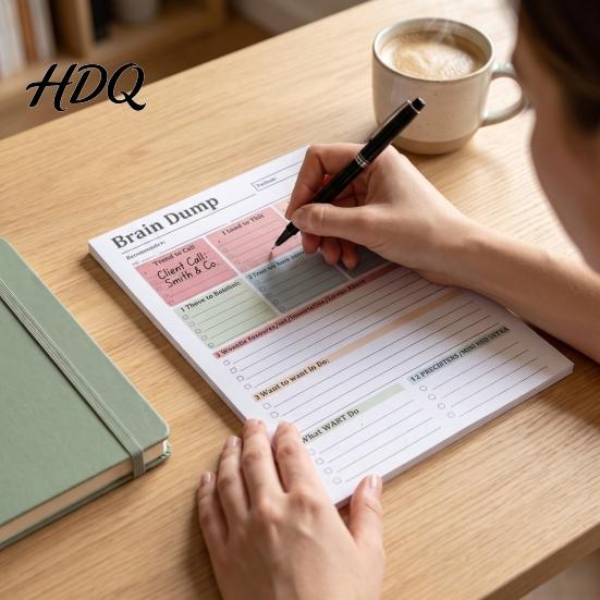 Daily Task Tracker A5 Brain 50 Office Desk Accessory Pad with Dump Planner Sheets Thickened Paper Notepad