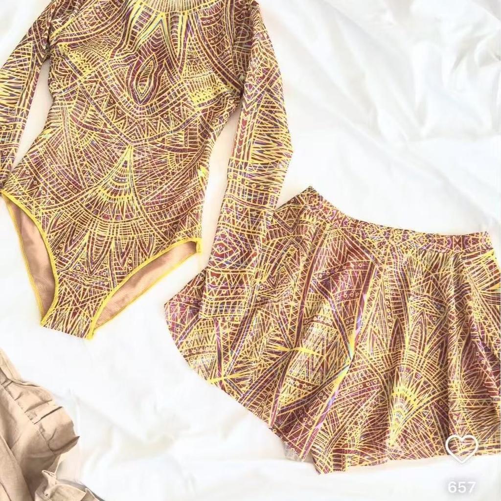 Long Sleeve Mesh Cross-border One-piece Swimsuit Swimsuit Short Skirt