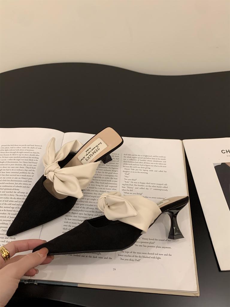 French Xiaoxiangfeng Bag Head Half Slippers Fairy Shoes Wear 2025 New Spring and Summer Bow High Heel Sandals