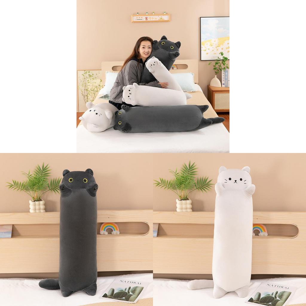 Cuscino Corpo a Forma di Gatto in Peluche Corto Per Dormitori Laterali Con Supporto per le Gambe