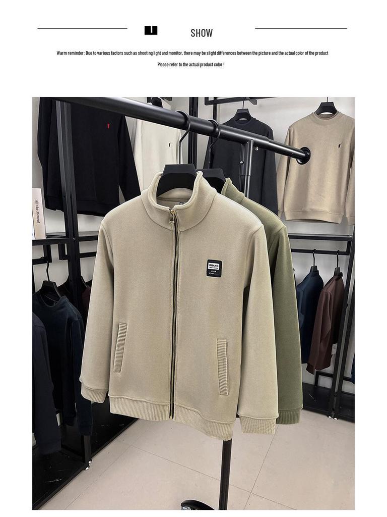 Men's 700g Double-Sided Sherpa Fleece Hoodie Jacket - Thickened Winter Warmth with Stand Collar & Zipper