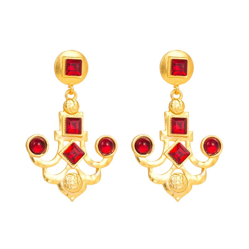 Women Retro Drop Earrings Titanium Steel Alloy Pendant Earrings Acrylic Crystal Bead Anchor Shape Geometric Ear Ornaments