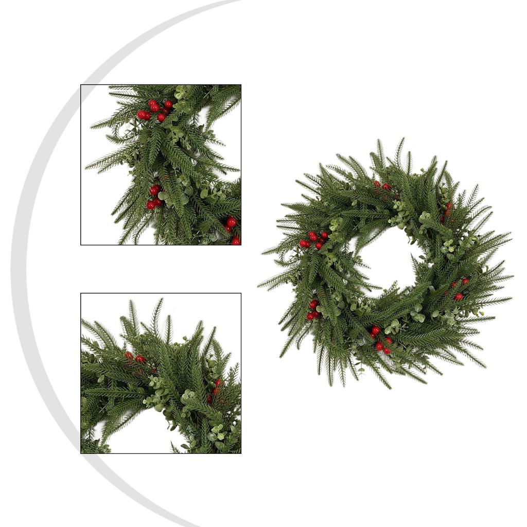 Artificial Norfolk Pine Christmas Wreath with Red Berries Heart Shape Greenery Holiday Decoration 45cm Lightweight