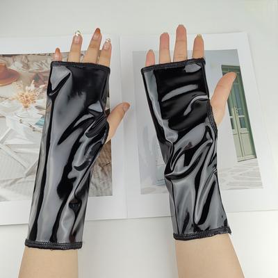 Short Fingerless Punk Black Shiny PU Gloves Cosplay Party Nightclub Dance Show Gloves Costume Accessories