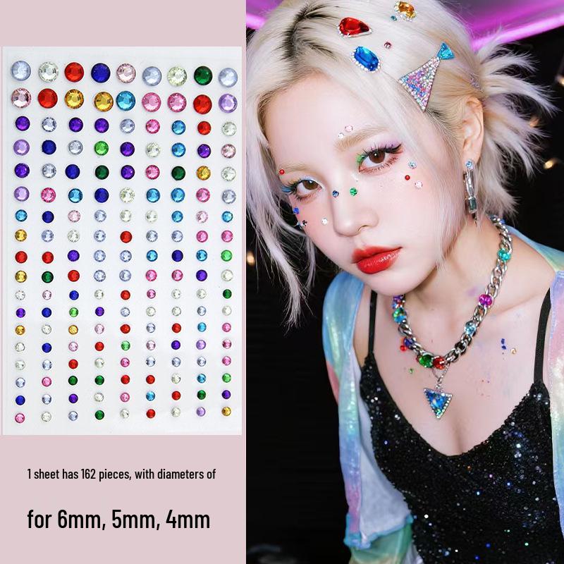 Blue Star Diamond Face Stickers: Adhesive Rhinestone Designs for Tear Eye Makeup, Perfect for Music Festivals.