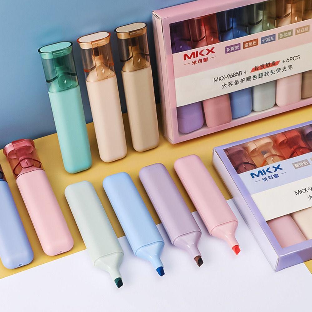 

6Pcs/Box Stationery Highlighter Pen Plastic Color Pen High Quality Marker Pens