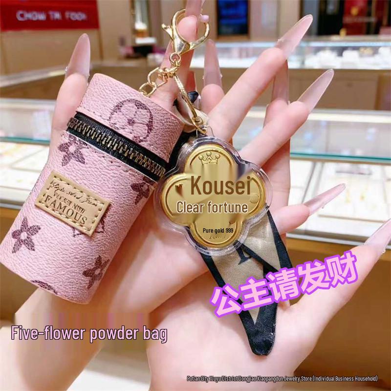 999 Pure Gold Princess Wealth Keychain Pendant with Red Envelope and Mini Bucket Bag Gift for Best Friend
