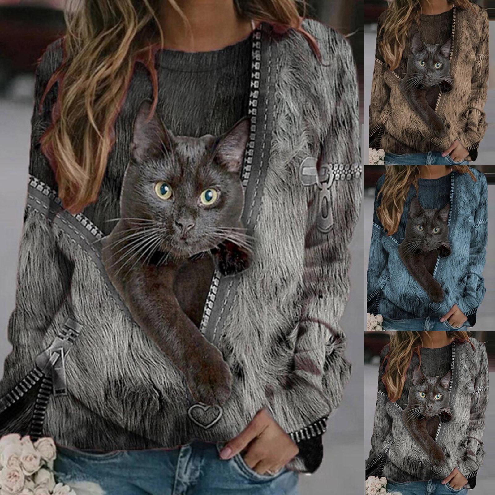 

Женская мода, повседневные топы с длинным рукавом и принтом, толстовка, блузка