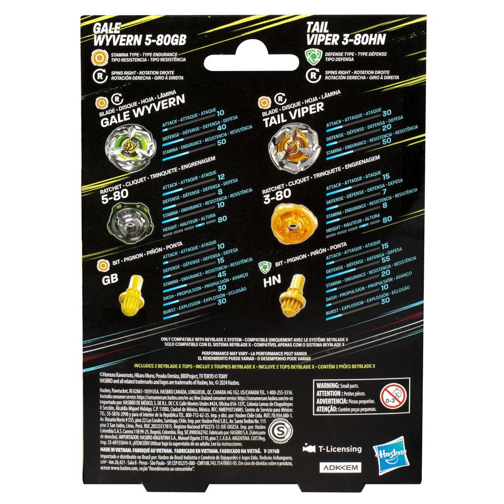 Beyblade X Gale Wyvern Tail Viper Dual Pack Set with 2 Battle Top Toy for Boys and Girls Ages 8 5-80GB & 3-80HN Right-Spinning Tops,