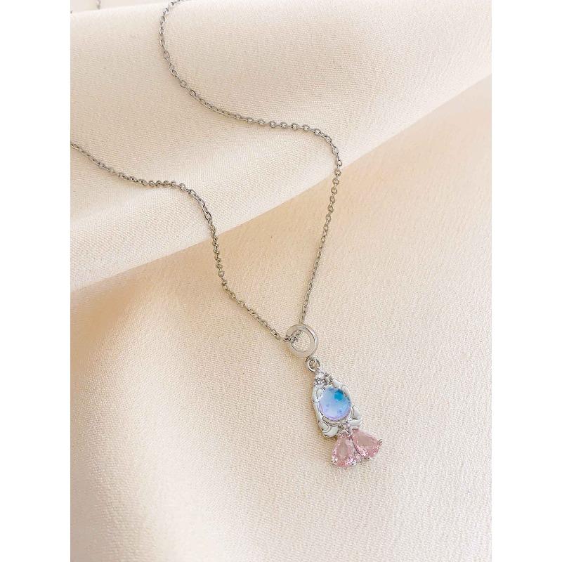 Necklace Women's Summer Aurora Miniature Zirconium New Titanium Steel Necklace Fashion Accessory High-end Lockbone Chain