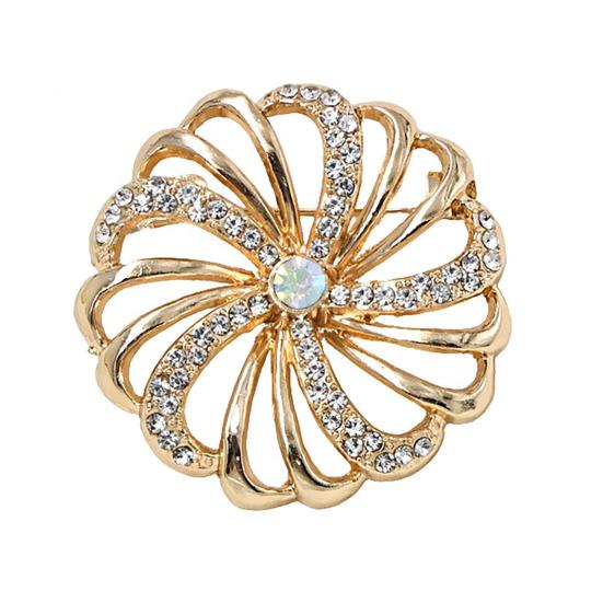 Vintage Style Brooch Pin, Hollow Swirl Flower Pattern Lapel Pin with Rhinestones Inlaid, Everyday Wear Spiral Petals Design Versatile Badge for Coats золотистый