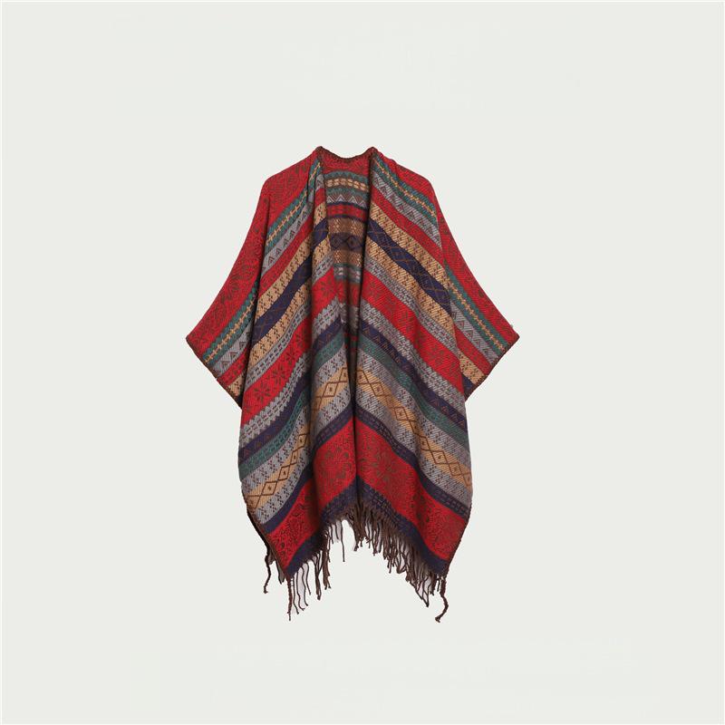 Ethnic Striped Cape: TikTok Trending Versatile Travel Shawl from Tibet & Yunnan - Warm & Stylish
