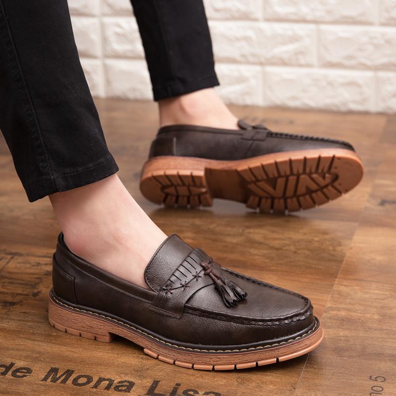 New Retro Thick Soled Fringe a Slip- Loafers British Style Small Leather Shoes Soft Sole Shallow Mouth Single Shoes