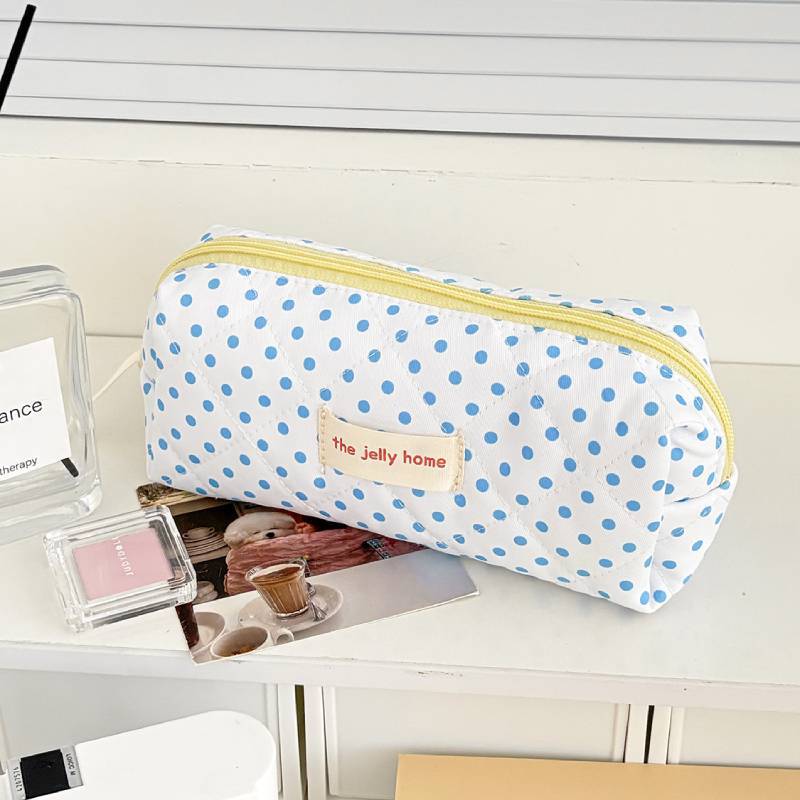 Lemon Polka Dot Cosmetic Bag With Zipper For Daily Use And Large Capacity
