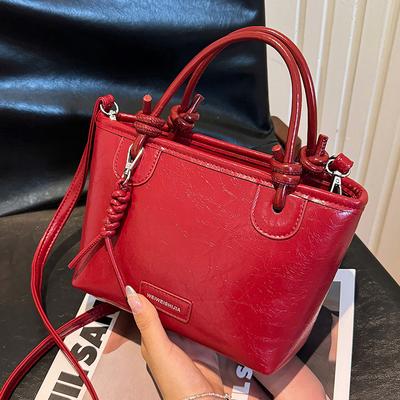 Fashion Versatile Red Handbags For Women  New Simple PU Leather Crossbody Bags Shopping Commuting Female Bucket Purses