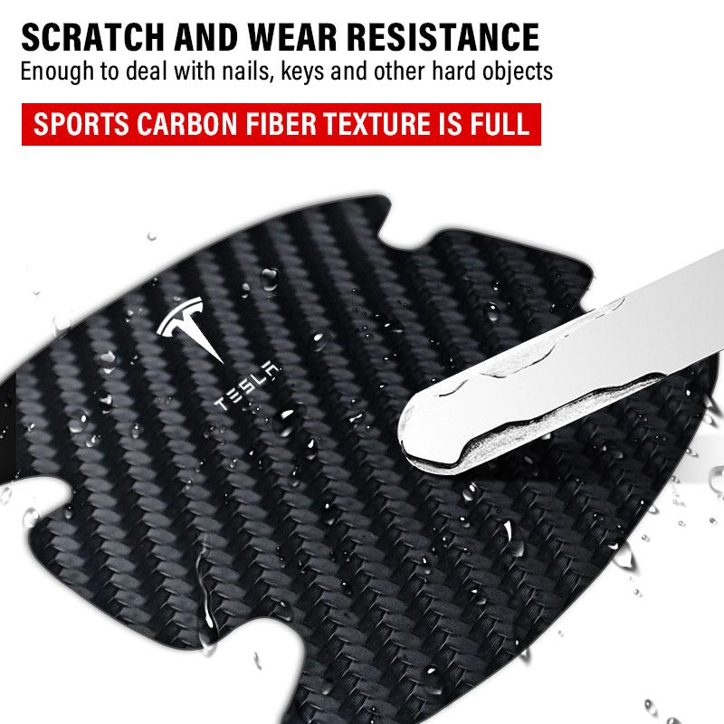 4Pcs/Set Carbon Fiber Scratches Resistant Car Door Handle 3D Sticker For Tesla Model 3 Model S Model X Model Y Roadster Performance Decor