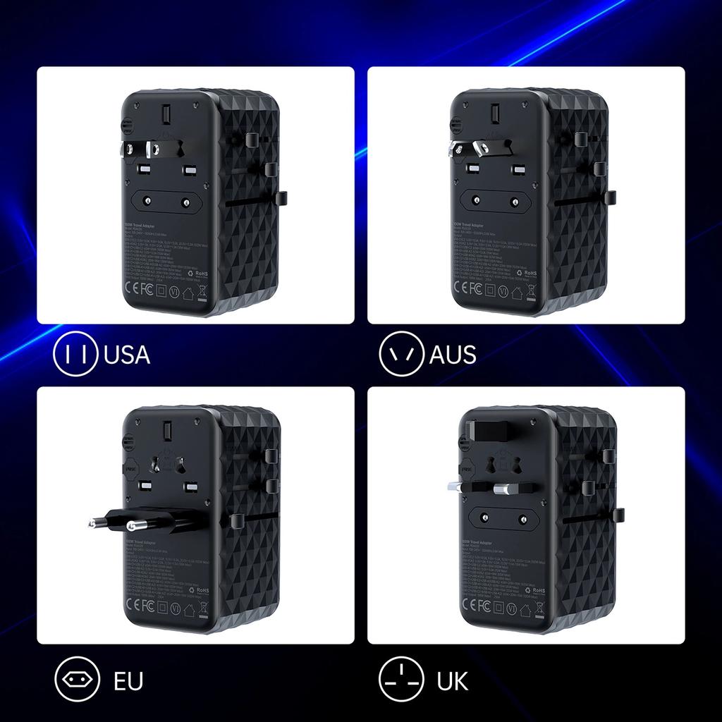 Adapter Podróżny Choetech Pd6028 Eu / Us / Aus / Uk 2X Usb-C 2X Usb-A 100W - Czarny