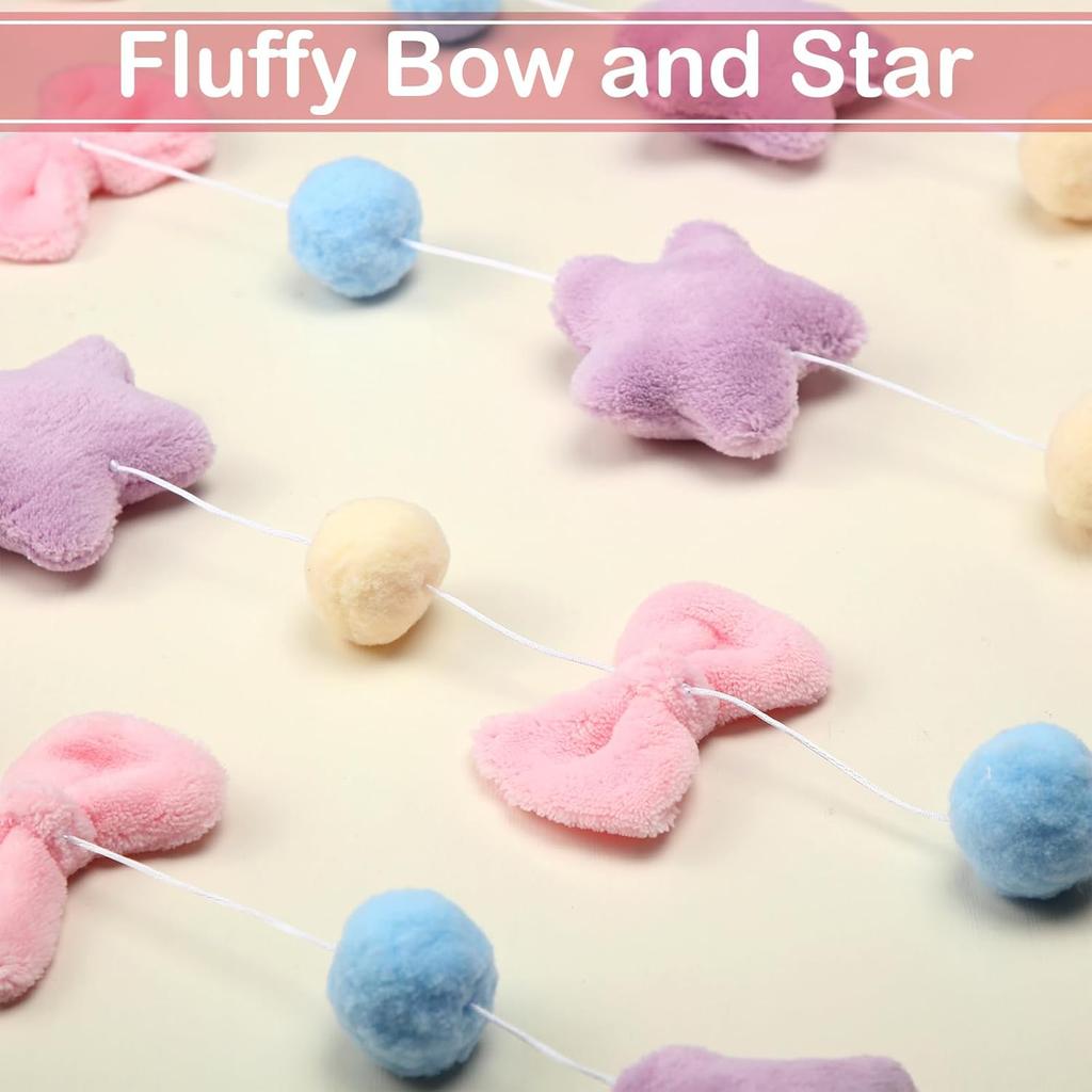 Cute Plush Pink Bow Door Curtain Kawaii Cutecore Room Decor 33" L X 35" W Fluffy Bowknot Purple Star Pentacle Garland Curtain for Women Bedroom Door