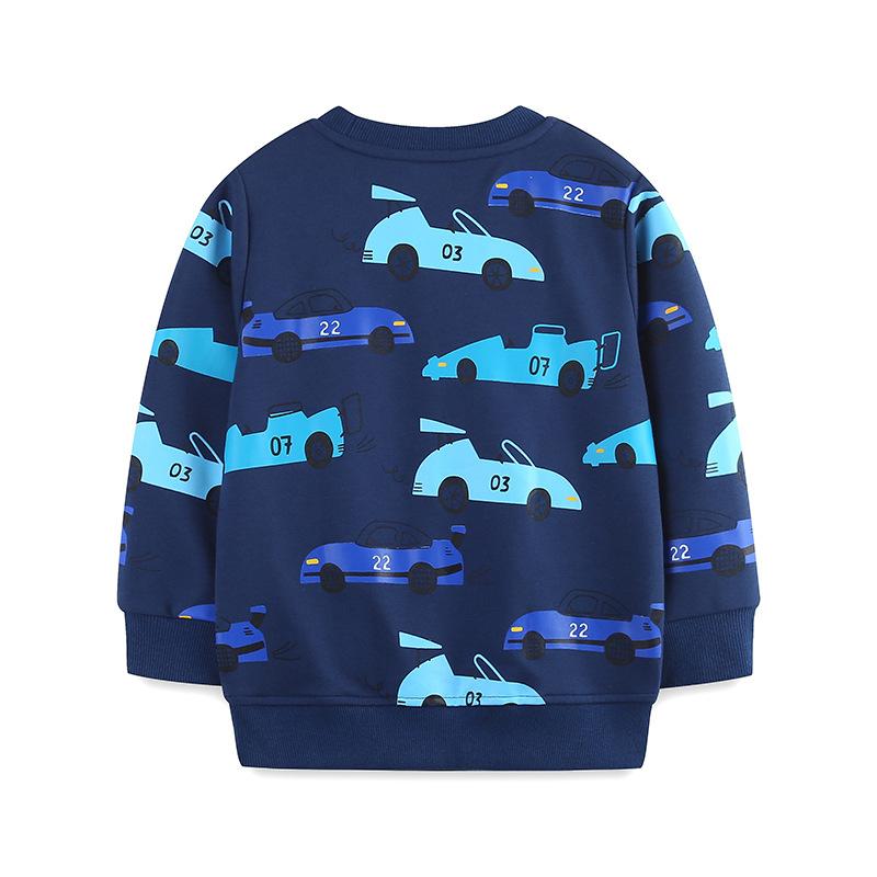 Boys Kids Cotton Long Sleeve Crew Neck Sweatshirt Cartoon Car Print Casual Children Clothing
