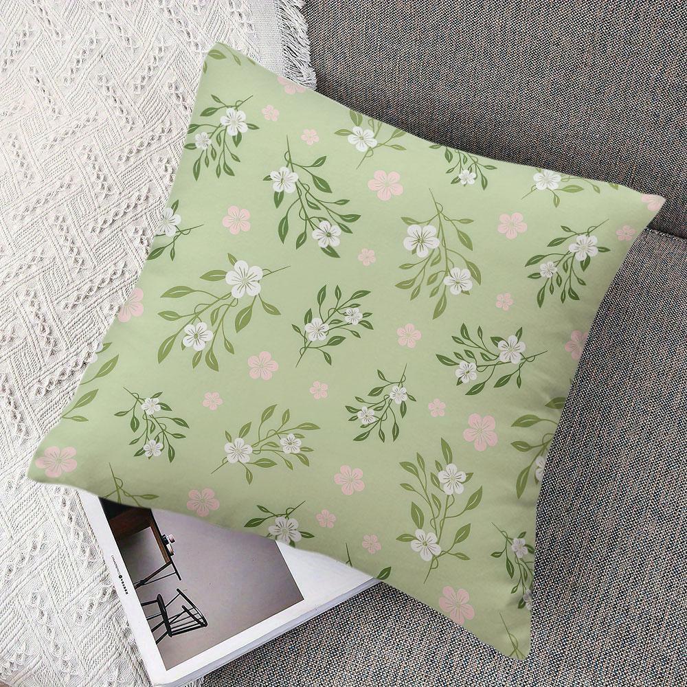 Vintage Sage Green Floral Ditsy Square Jacquard Pillow Cover for Sofa Office Waist Cushion Cover Home Decorative Pillowcase