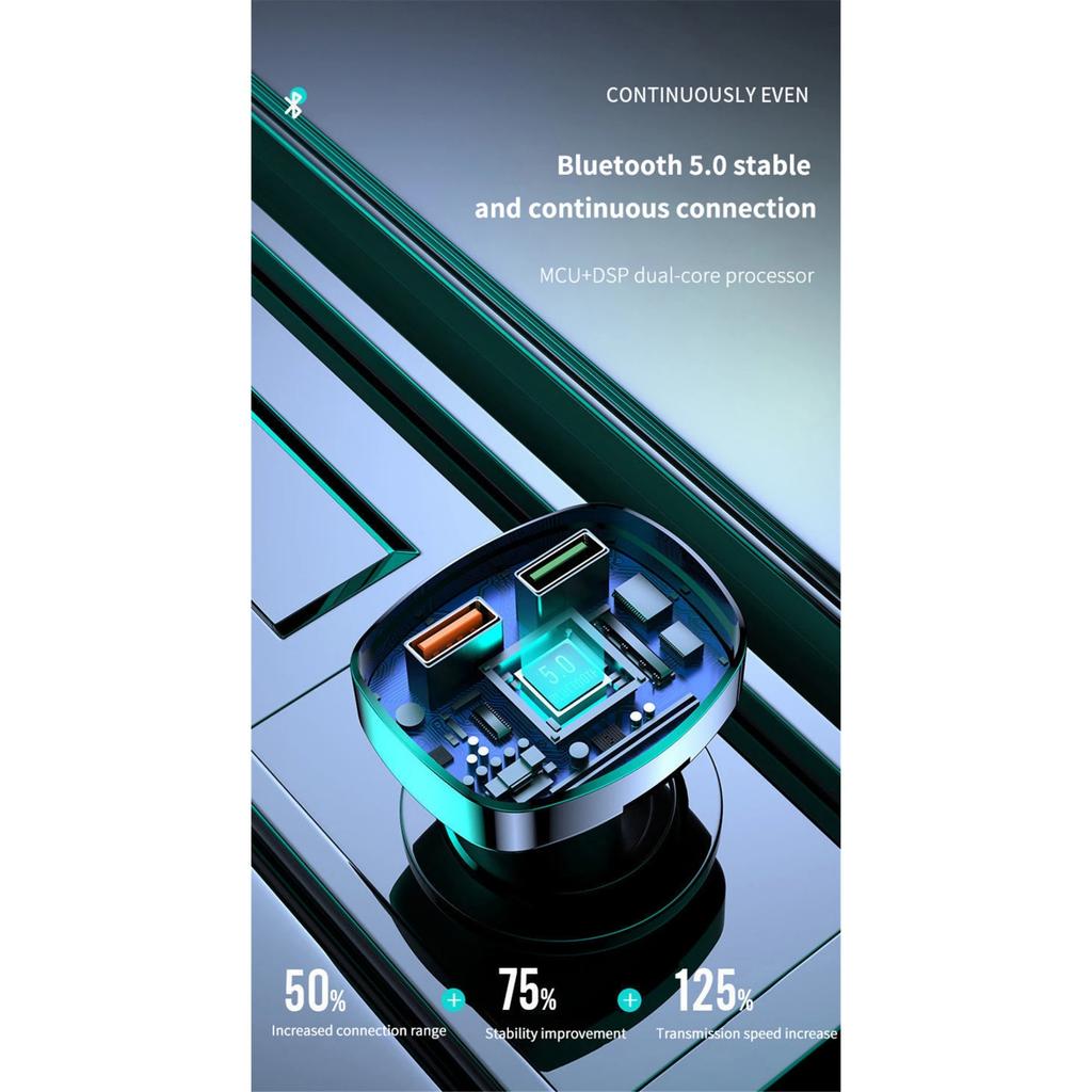 Car Bluetooth 5.0 Charger FM Transmitter PD 18W Type-C Dual USB 3.1A Colorful Ambient Light  Socket MP3 Music Player