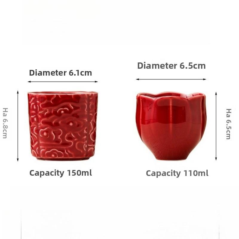 Chinese ceramic single cup tea set, tea cup, teacup master cup, wedding red newcomer tea cup, engagement cup