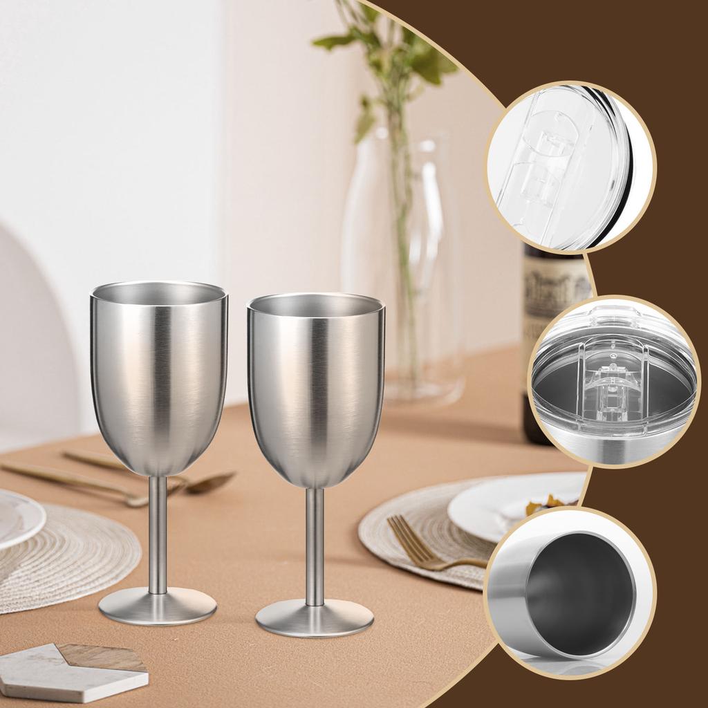 Edelstahl- Weinglas mit Deckel für Party Bar Weinkelch doppelwandiger Kelch für Hochzeit Jubiläum Outdoor Reisen Camping