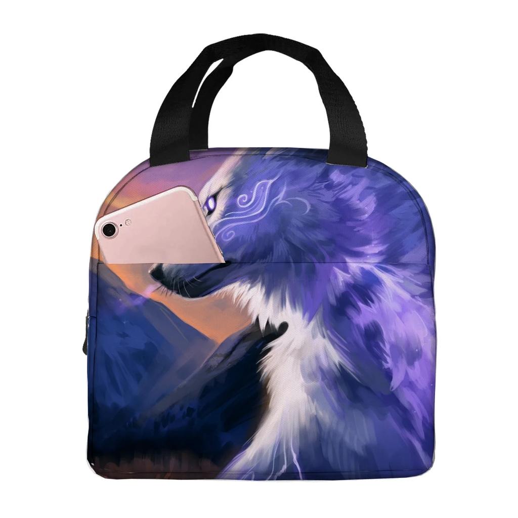 wolf angry animal  Portable Aluminum Foil Thickened Insulated Office Lunch Bag Waterproof Lunchs Bags Tote Bags