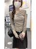 Korean Style 2025 Winter Slim-fit Pleated Long-sleeve Swing Neck T-shirt