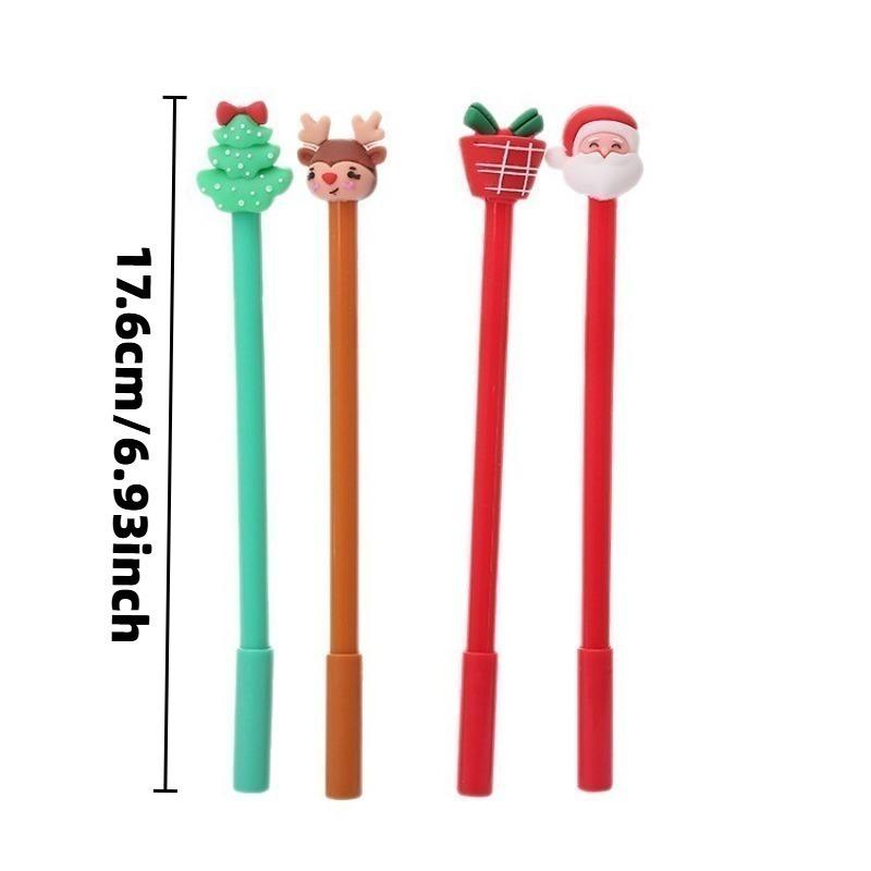 15Pcs Christmas Character Topper Multi Color Retractable Ballpoint Pen Set, Back to School Season Student Stationery with Santa, Snowman, Reindeer and