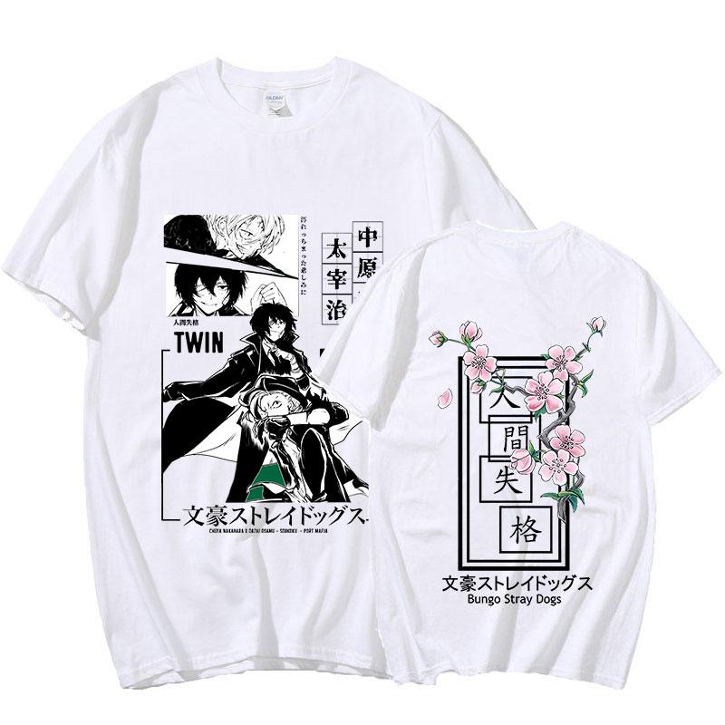 Anime Bungo Stray Dogs Dazai Osamu Nakahara Chuuya Double Sided Print Unisex T Shirt Harajuku Manga Graphic Short Sleeve T-shirts Tops 4XL
