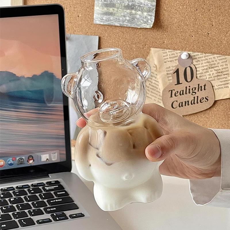 YWDL Bärenform Glasbecher Kaffeetasse Niedlich Cartoon Kreativ Glas Saftbecher Teetasse Trinkgeschirr Halloween Party Dekorationen