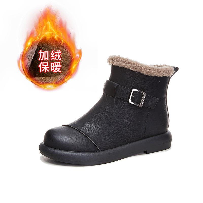 

Ретро зимние сапоги женские 2025 зима новые женские короткие сапоги на низком каблуке флисовые теплые женские сапоги повседневные универсальные сапоги 35 чёрный