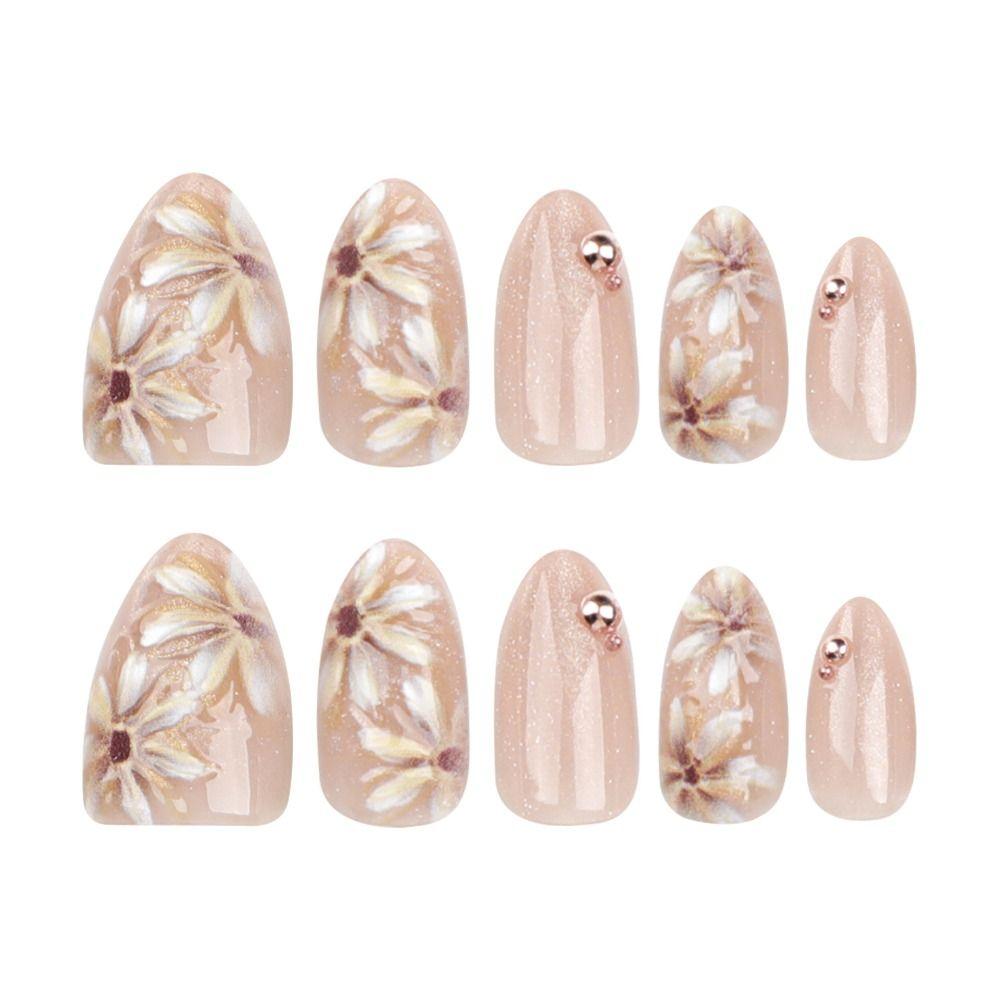 24pcs Flowers Glitter Fake Nials Long Almond and Ballerina Press on Nails Manicure Nail Tips  Women