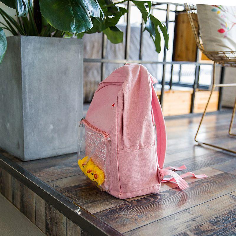 Durable Canvas Womens Backpack With Fun Duck Toy And Transparent School Bag Design