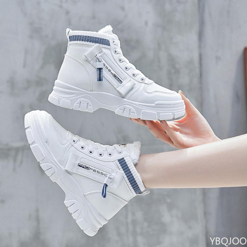 Modische Baumwollschuhe mit dicker Sohle Winter Damen Einfache Rutschfeste Wasserdichte Freizeitschuhe Warme Baumwolle Sportliche Plateau