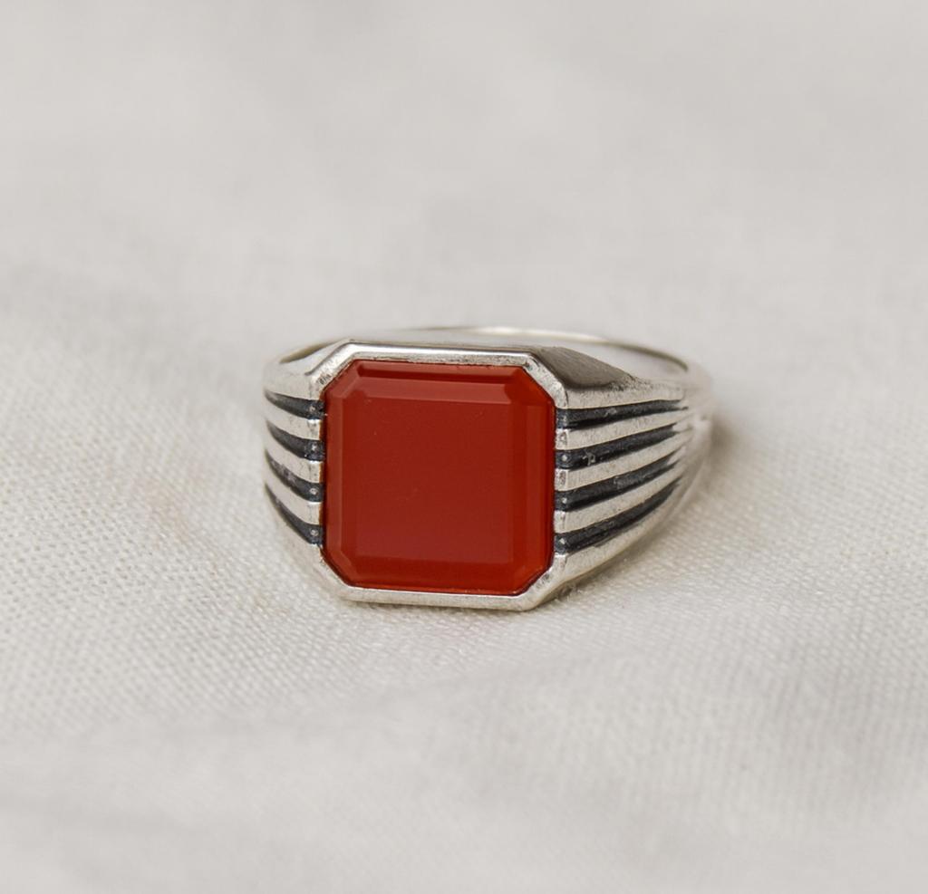 Red Carnelian Signet Ring, 925 Solid Sterling Silver, Handmade Heavy Mens Ring, Minimalist Women Ring