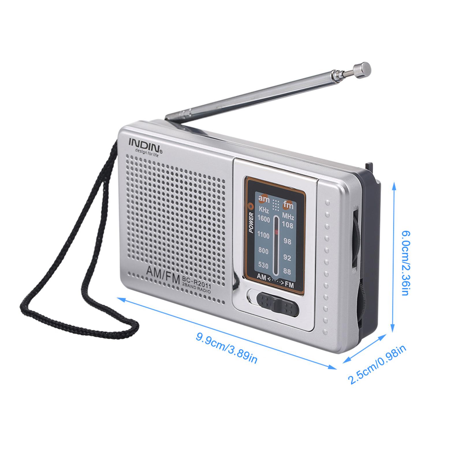 

Мини AM FM Радио 2-диапазонный радиоприемник Портативное карманное радио Встроенный динамик с разъемом для наушников Телескопическая антенна INDIN BC-R2011 белый