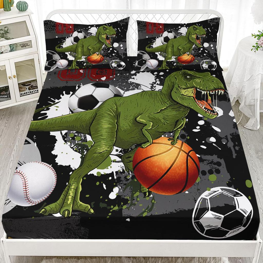 Cute Cartoon Dinosaur Pattern Mattress Three-Piece Digital Printing Cute Dinosaur Bedding Set