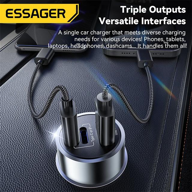Essager IP Port Car Charger USB Type C PD QC 3.0 PPS 45W Fast Charging for iPhone 15 MacBook Samsung Xiaomi Mobile Phone Charger