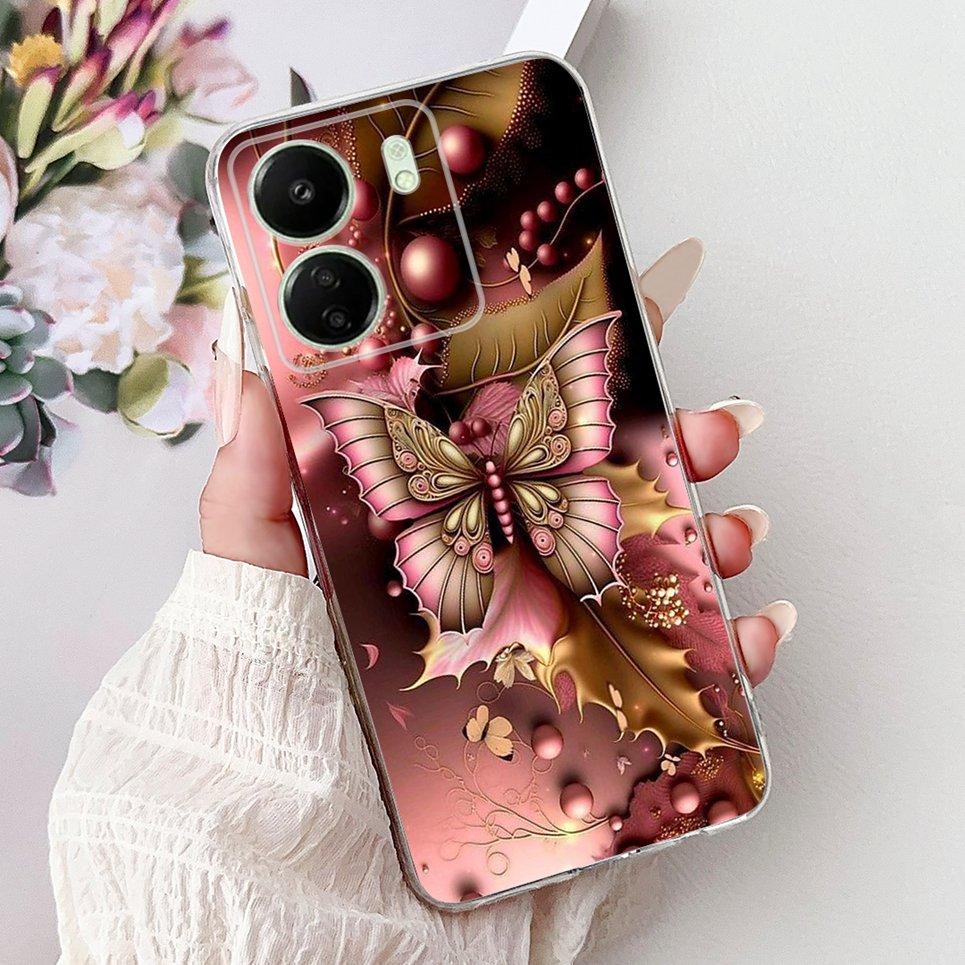 For Xiaomi Redmi 13C 5G 4G  Back Bumper Redmi 13 4G Colorful Butterfly Flower Painting Phone Case Transparent Soft TPU Silicone
